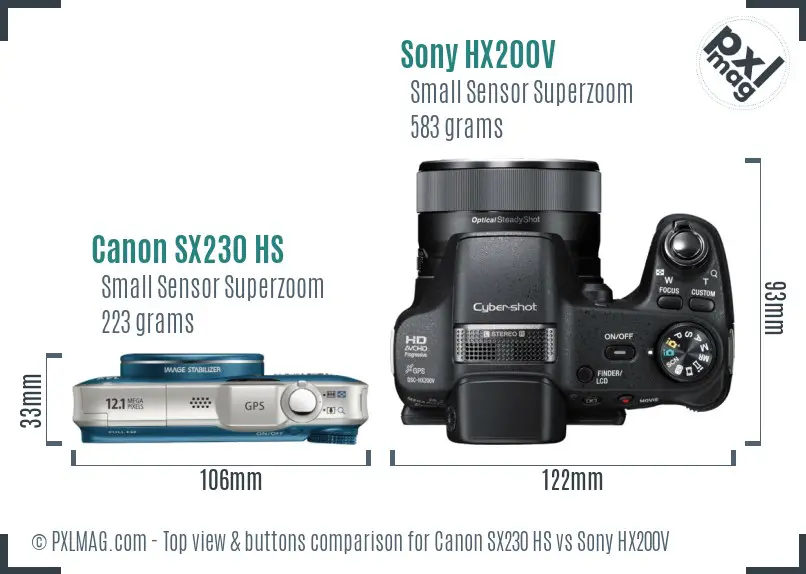Canon SX230 HS vs Sony HX200V top view buttons comparison
