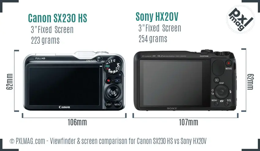 Canon SX230 HS vs Sony HX20V Screen and Viewfinder comparison