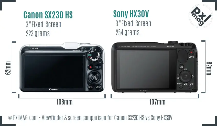 Canon SX230 HS vs Sony HX30V Screen and Viewfinder comparison Canon SX230 HS vs Sony HX30V Screen and Viewfinder comparison