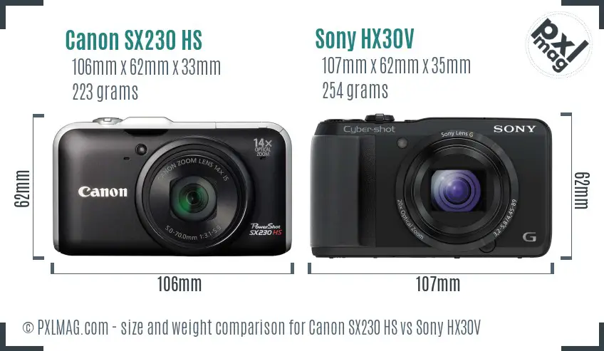 Canon SX230 HS vs Sony HX30V size comparison Canon SX230 HS vs Sony HX30V size comparison