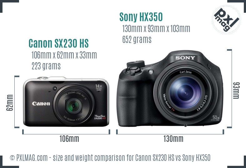 Canon SX230 HS vs Sony HX350 size comparison