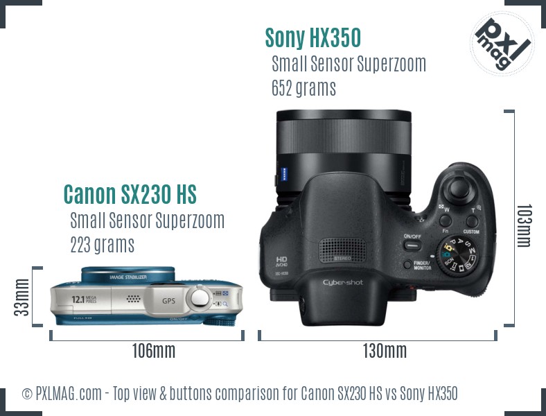 Canon SX230 HS vs Sony HX350 top view buttons comparison