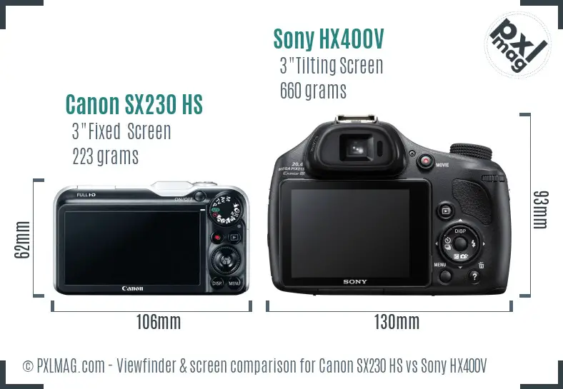 Canon SX230 HS vs Sony HX400V Screen and Viewfinder comparison