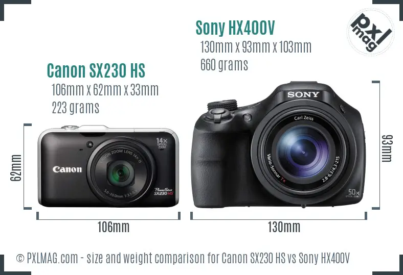 Canon SX230 HS vs Sony HX400V size comparison