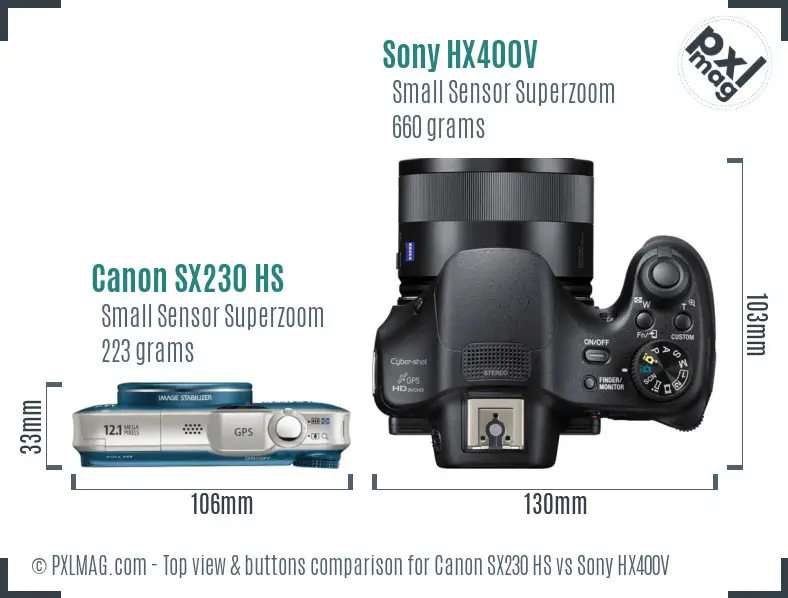 Canon SX230 HS vs Sony HX400V top view buttons comparison