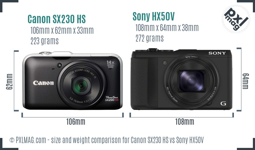 Canon SX230 HS vs Sony HX50V size comparison
