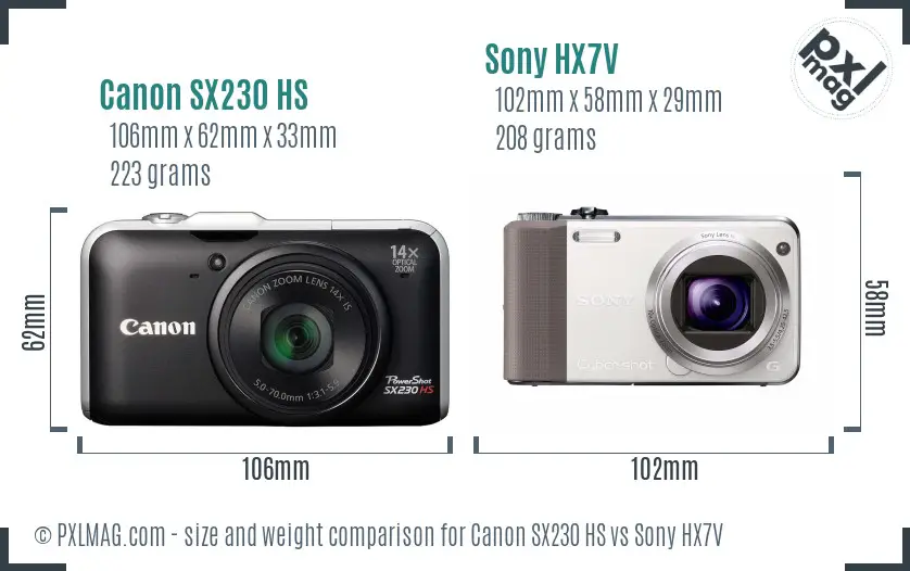 Canon SX230 HS vs Sony HX7V size comparison Canon SX230 HS vs Sony HX7V size comparison