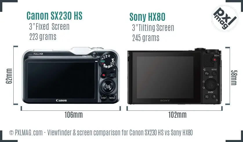 Canon SX230 HS vs Sony HX80 Screen and Viewfinder comparison