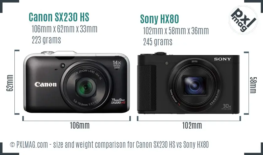 Canon SX230 HS vs Sony HX80 size comparison