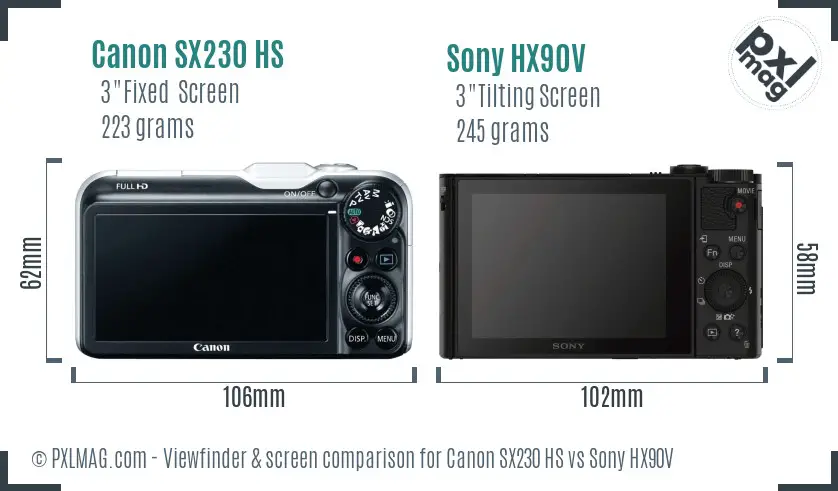 Canon SX230 HS vs Sony HX90V Screen and Viewfinder comparison