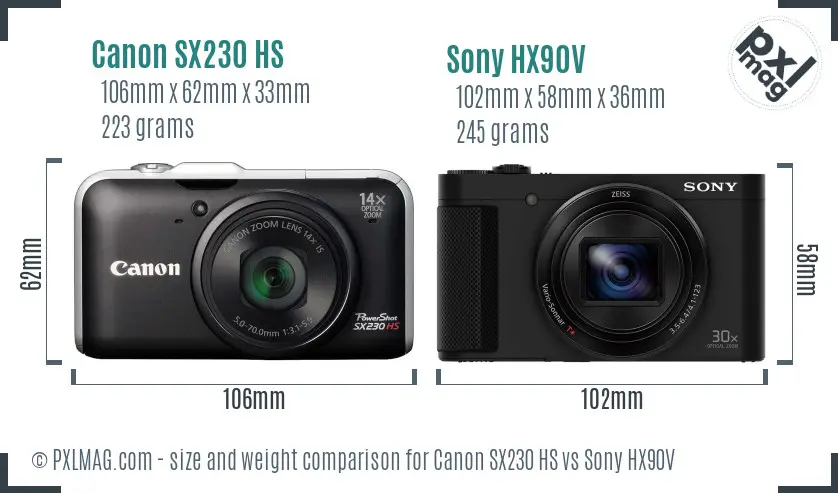 Canon SX230 HS vs Sony HX90V size comparison