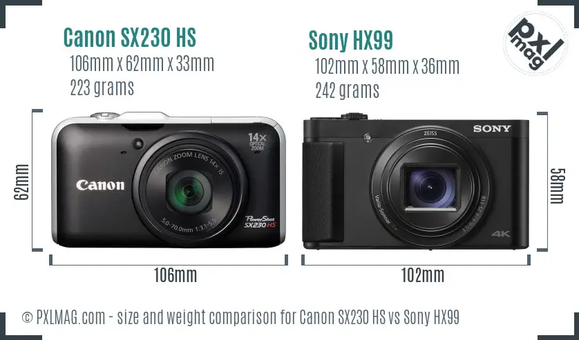 Canon SX230 HS vs Sony HX99 size comparison