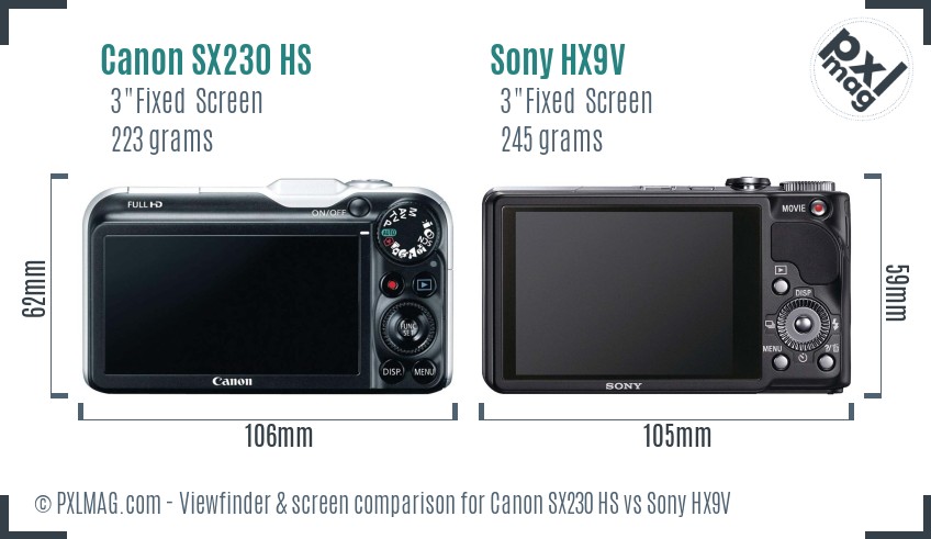 Canon SX230 HS vs Sony HX9V Screen and Viewfinder comparison