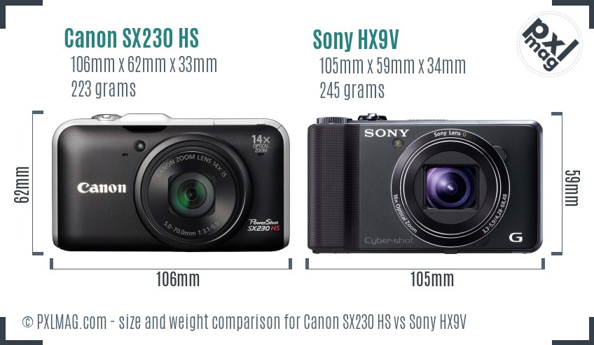 Canon SX230 HS vs Sony HX9V size comparison