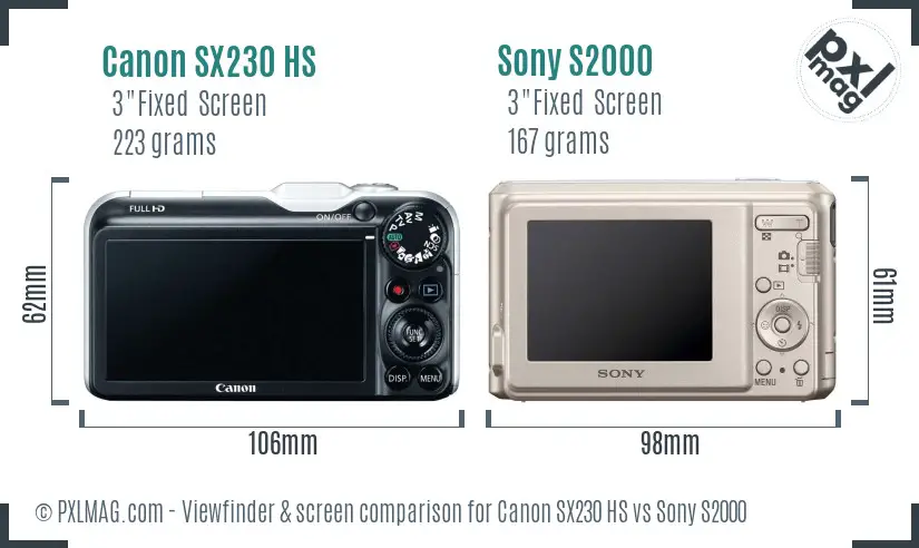 Canon SX230 HS vs Sony S2000 Screen and Viewfinder comparison Canon SX230 HS vs Sony S2000 Screen and Viewfinder comparison