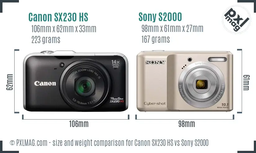 Canon SX230 HS vs Sony S2000 size comparison Canon SX230 HS vs Sony S2000 size comparison