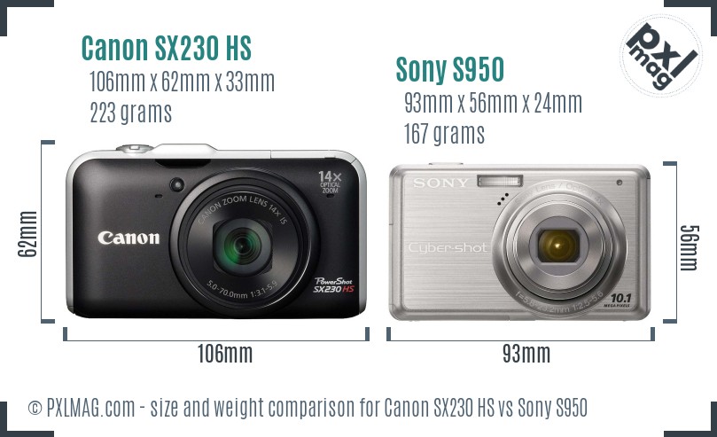 Canon SX230 HS vs Sony S950 size comparison