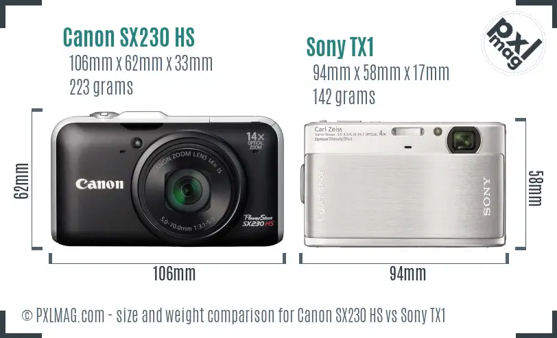 Canon SX230 HS vs Sony TX1 size comparison