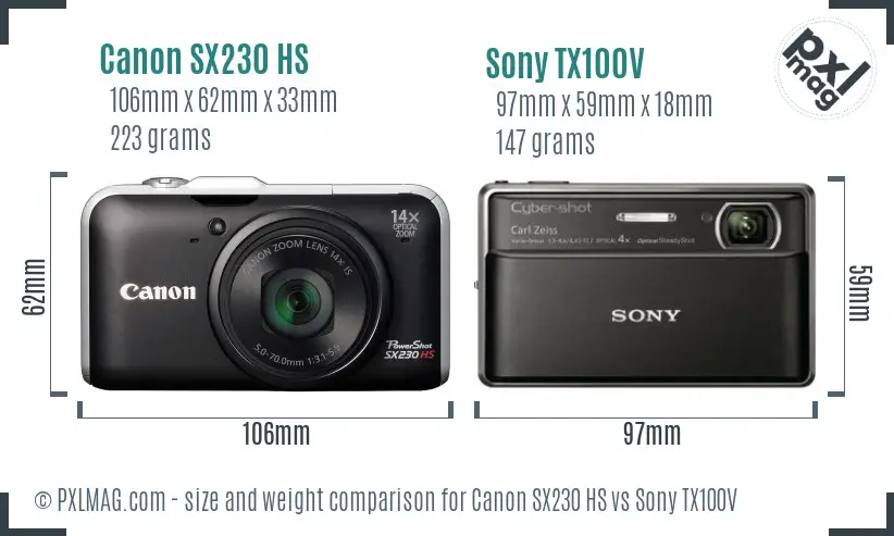Canon SX230 HS vs Sony TX100V size comparison