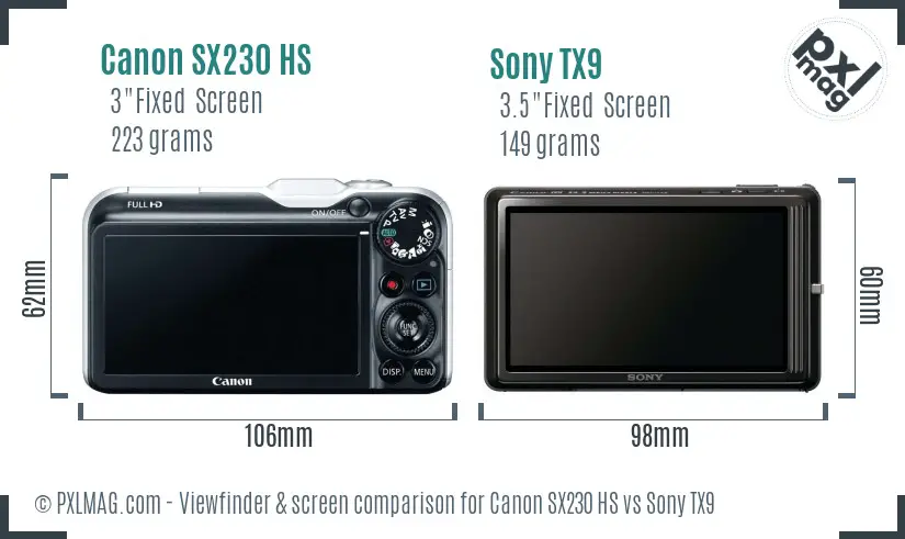Canon SX230 HS vs Sony TX9 Screen and Viewfinder comparison Canon SX230 HS vs Sony TX9 Screen and Viewfinder comparison