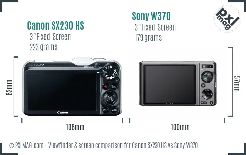 Canon SX230 HS vs Sony W370 Screen and Viewfinder comparison Canon SX230 HS vs Sony W370 Screen and Viewfinder comparison