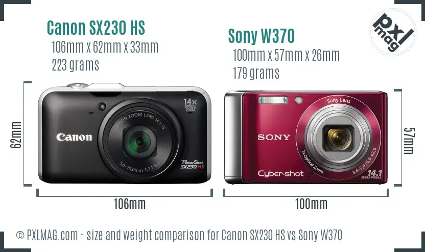 Canon SX230 HS vs Sony W370 size comparison Canon SX230 HS vs Sony W370 size comparison