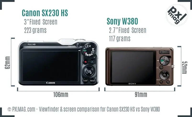 Canon SX230 HS vs Sony W380 Screen and Viewfinder comparison Canon SX230 HS vs Sony W380 Screen and Viewfinder comparison