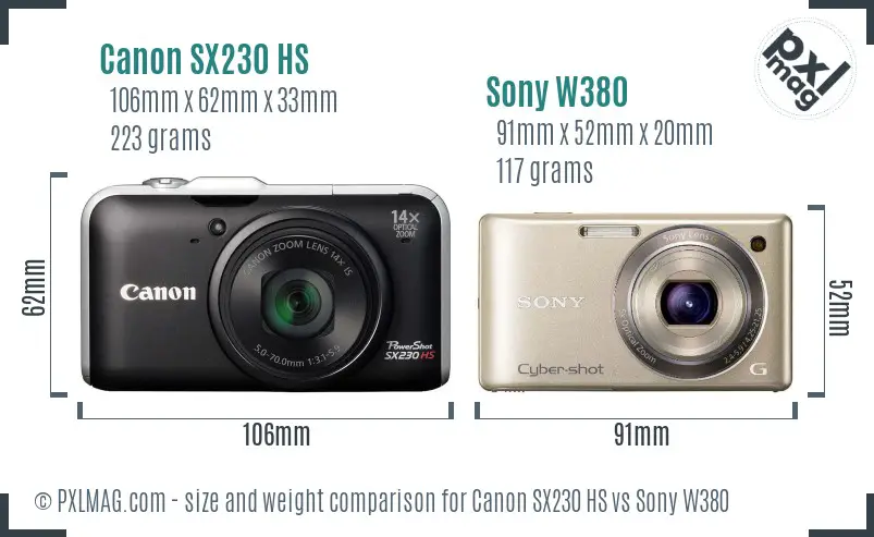 Canon SX230 HS vs Sony W380 size comparison Canon SX230 HS vs Sony W380 size comparison