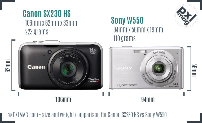 Canon SX230 HS vs Sony W550 size comparison Canon SX230 HS vs Sony W550 size comparison