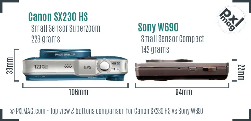Canon SX230 HS vs Sony W690 top view buttons comparison Canon SX230 HS vs Sony W690 top view buttons comparison