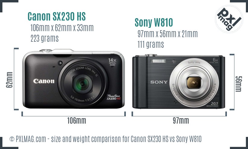 Canon SX230 HS vs Sony W810 size comparison