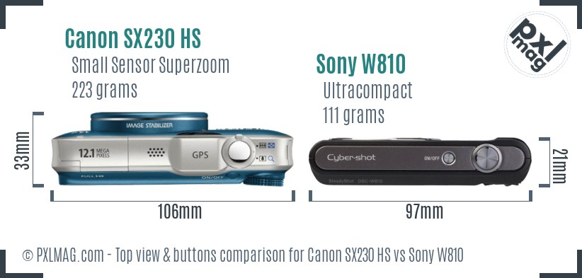 Canon SX230 HS vs Sony W810 top view buttons comparison