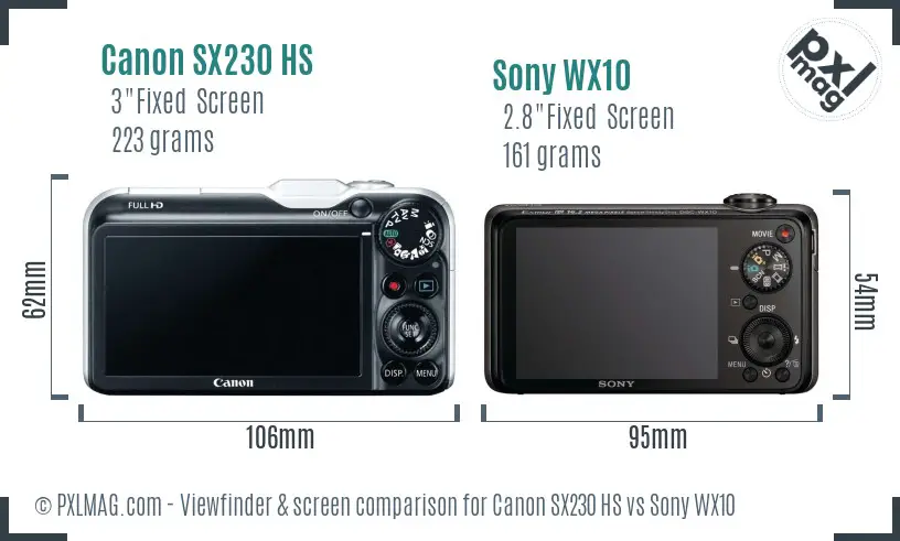 Canon SX230 HS vs Sony WX10 Screen and Viewfinder comparison