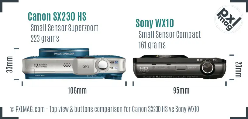 Canon SX230 HS vs Sony WX10 top view buttons comparison