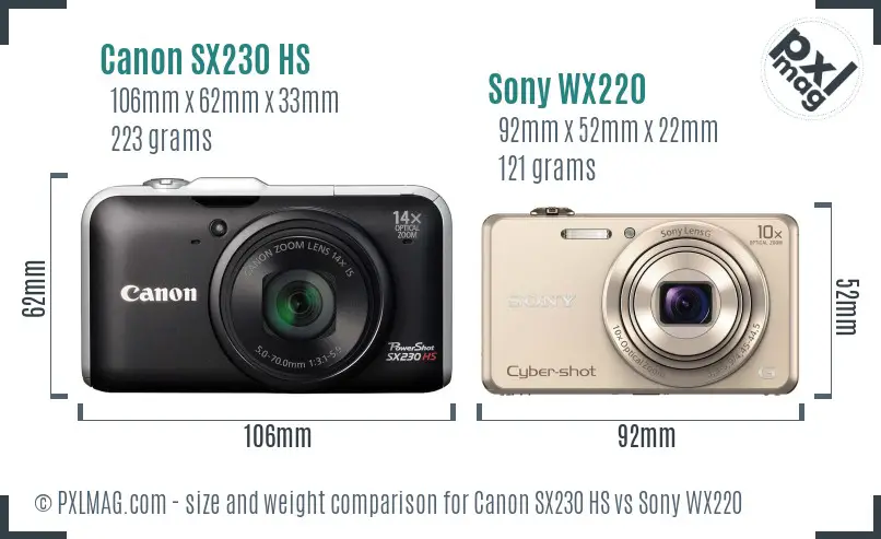 Canon SX230 HS vs Sony WX220 size comparison