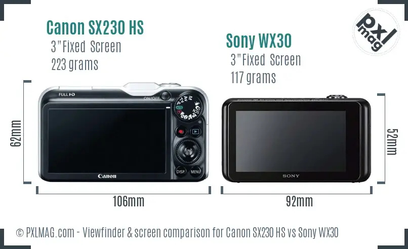 Canon SX230 HS vs Sony WX30 Screen and Viewfinder comparison
