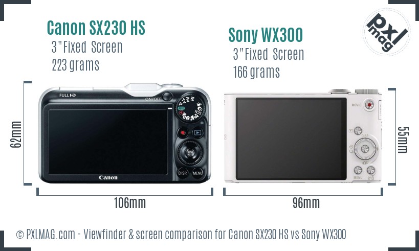 Canon SX230 HS vs Sony WX300 Screen and Viewfinder comparison