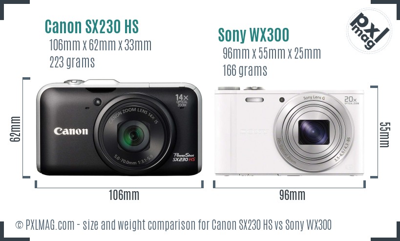 Canon SX230 HS vs Sony WX300 size comparison