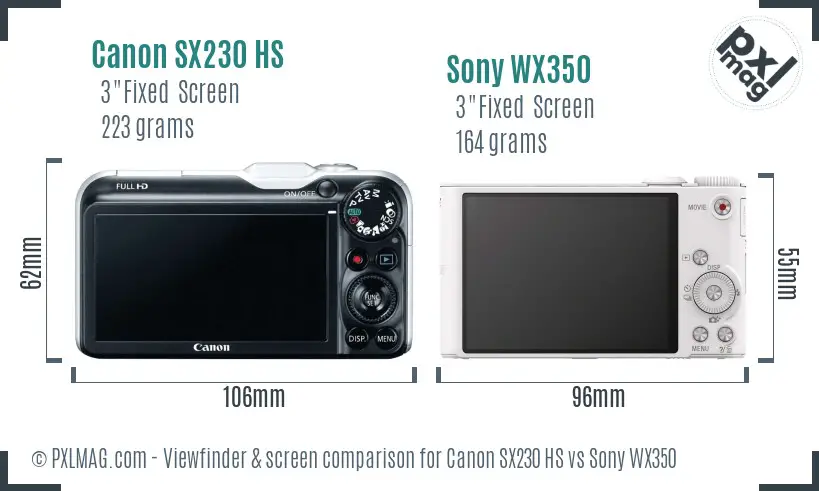 Canon SX230 HS vs Sony WX350 Screen and Viewfinder comparison Canon SX230 HS vs Sony WX350 Screen and Viewfinder comparison