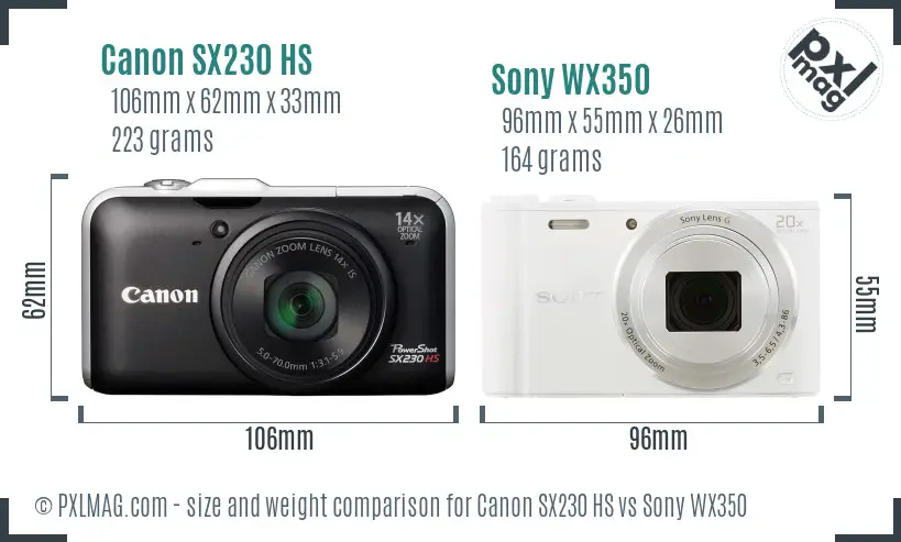 Canon SX230 HS vs Sony WX350 size comparison Canon SX230 HS vs Sony WX350 size comparison