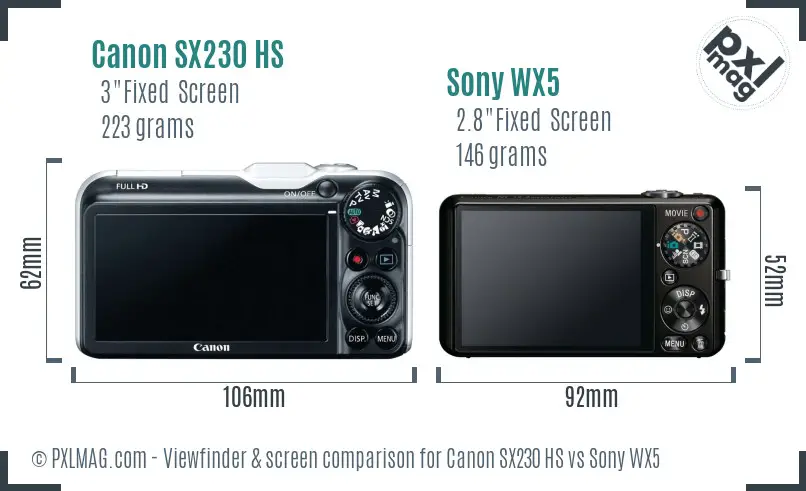 Canon SX230 HS vs Sony WX5 Screen and Viewfinder comparison