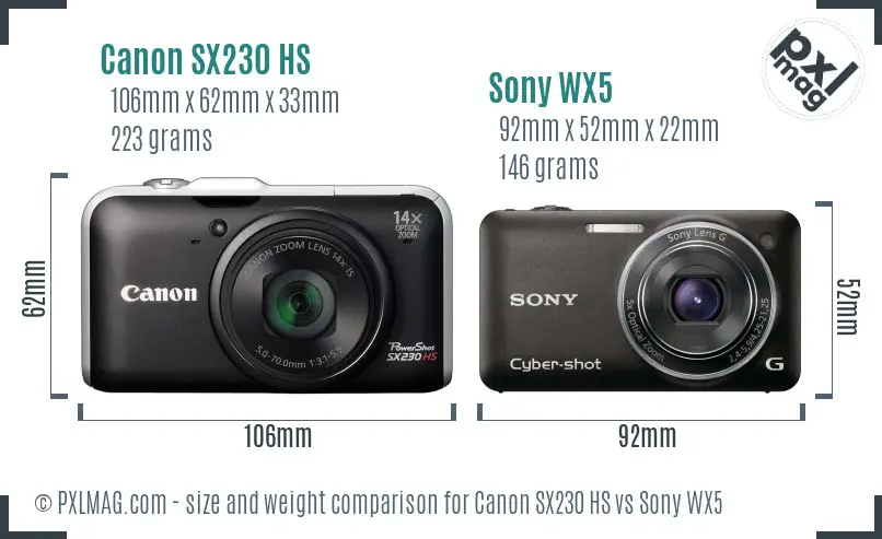 Canon SX230 HS vs Sony WX5 size comparison