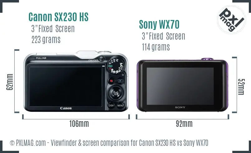 Canon SX230 HS vs Sony WX70 Screen and Viewfinder comparison