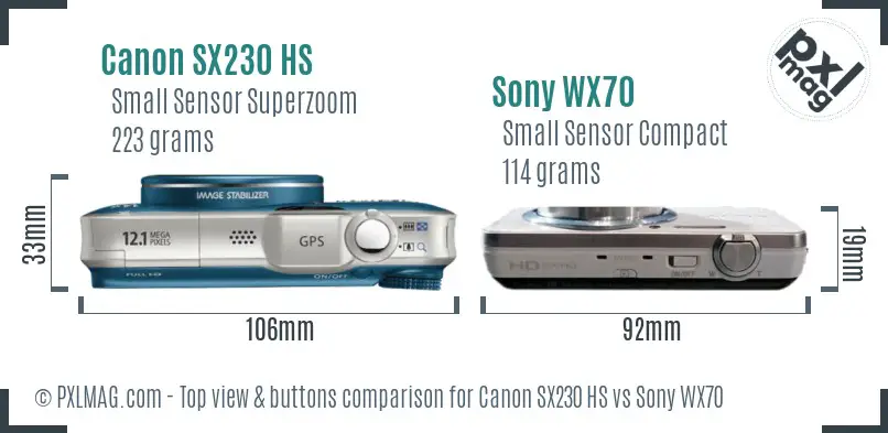 Canon SX230 HS vs Sony WX70 top view buttons comparison