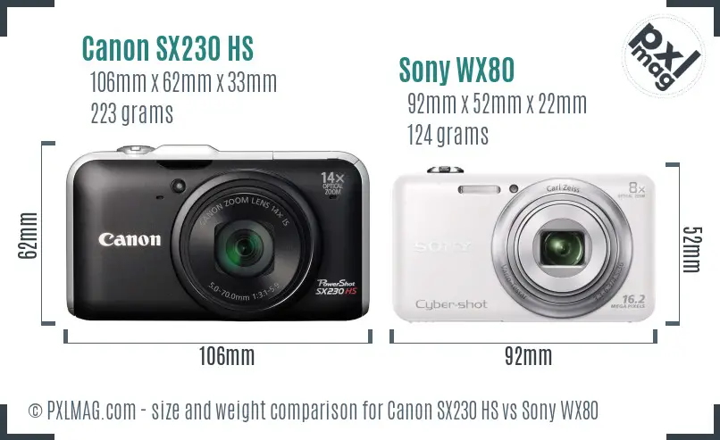Canon SX230 HS vs Sony WX80 size comparison