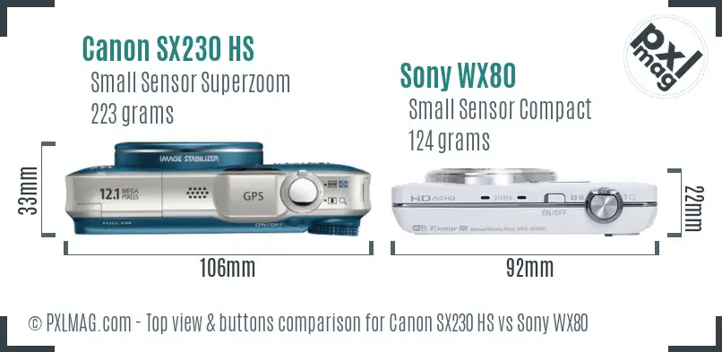 Canon SX230 HS vs Sony WX80 top view buttons comparison