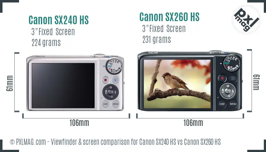 Canon SX240 HS vs Canon SX260 HS Screen and Viewfinder comparison