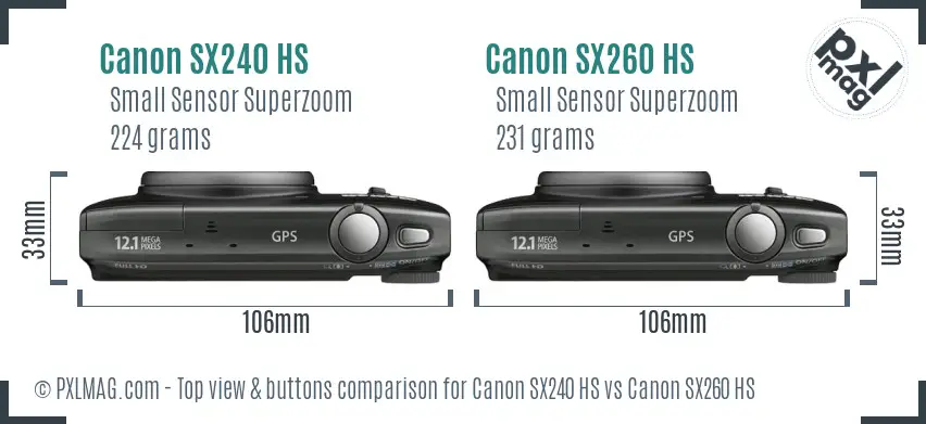 Canon SX240 HS vs Canon SX260 HS top view buttons comparison
