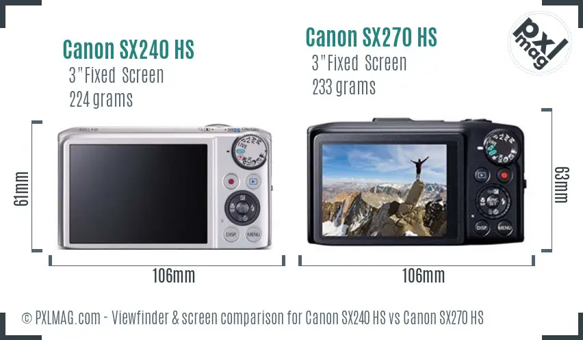 Canon SX240 HS vs Canon SX270 HS Screen and Viewfinder comparison