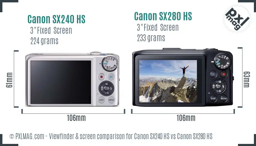 Canon SX240 HS vs Canon SX280 HS Screen and Viewfinder comparison